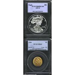 1906 $5 Half Eagle MS62 PCGS, a nicely struck piece with a relatively clean reverse and a moderately