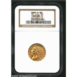 1909-D $5 MS63 NGC. A lovely type coin that sizzles with bright mint frost over a finely textured ma
