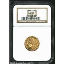 1909-D $5 MS63 NGC. With a complete strike, bountiful luster, and great surfaces, this Denver Half E