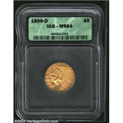 1909-D $5 MS64 ICG. Deep lemon-gold patina embraces this exquisitely struck near-Gem. A small contac