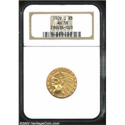 1909-O $5 AU58 NGC. The '09-O typically comes well struck, and this coin is no exception. Bold defin