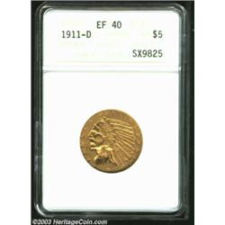 1911-D $5 XF40 ANACS. The obverse has a couple of very faint reeding marks, but the golden-brown sur
