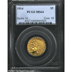 1914 $5 MS64 PCGS. A radiant near-Gem that is extremely well struck and separated from the valuable.
