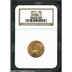 1915 $5 MS64 NGC. Frosty and typically bold with subtle overlays of rose patina on the obverse. The.