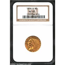 1916-S $5 MS63 NGC. Typically well struck with ample mint frost beneath a thin layer of reddish pati