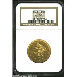 1841 $10 AU58 NGC. A scarcer early No Motto Eagle, far more difficult than its mintage of 63,131 pie