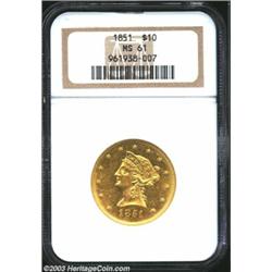 1851 $10 MS61 NGC. The 1851 Ten Dollar must have seen a very high attrition rate as it is quite scar