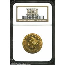 1858-O $10 AU58 NGC. Well struck aside from the lowest stars. The devices and borders have extensive