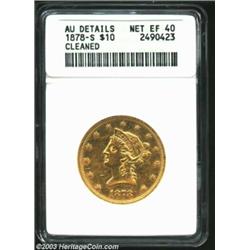 1878-S $10--Cleaned--ANACS. AU Details, Net XF40. A polished example of this scarcer date. The obver