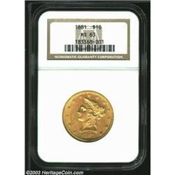 1881 $10 MS63 NGC. A rather prooflike example that is well struck and has a carefully preserved reve
