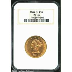 1884-S $10 MS60 NGC. Sharply struck and lustrous with bright, semi-prooflike fields on each side. Im