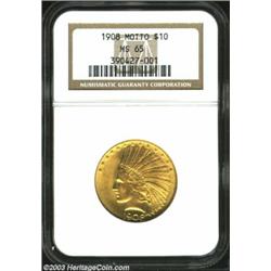 1908 $10 Motto MS65 NGC. A coin that has immediate eye appeal, this piece is boldly detailed save fo