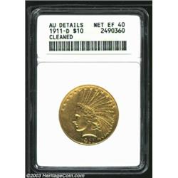1911-D $10--Cleaned--ANACS. AU Details, Net XF40. The obverse is faintly porous, while the reverse i
