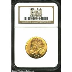 1932 $10 MS63 NGC. Based on obverse alone, this example certainly has the look of a higher grade wit