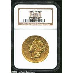 1850-O $20 XF45 NGC. The first year of New Orleans Mint production for the denomination, and one of.