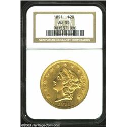 1851 $20 AU55 NGC. Lots of creamy luster remains and the surfaces, while exhibiting some friction, a