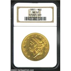 1851 $20 MS61 NGC. More than two million pieces were struck of the 1851 Double Eagle, the highest mi
