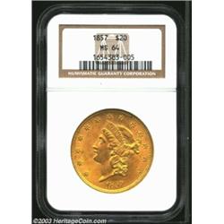 1857 $20 MS64 NGC. Quite simply, this is a remarkable 1857-P Liberty Double Eagle. The surfaces are.