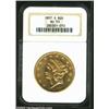 Image 1 : 1857-S $20 AU53 NGC. Bright green-gold surfaces show a few marks, but no substantial imperfections..