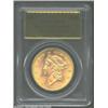 Image 1 : 1857-S $20 Spiked Shield MS64 PCGS. Ex: S.S. Central America. 20A. The otherwise reddish-gold color.