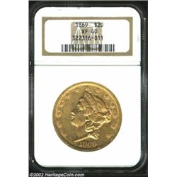 1869 $20 XF40 NGC. One of only 175,155 pieces produced, this lightly circulated example displays eve