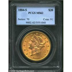 1884-S $20 MS62 PCGS. A boldly struck and lustrous example, with typical but unobtrusive obverse abr