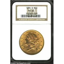 1894-S $20 MS62 NGC. Pleasingly sharp in strike, both sides display reddish-gold tinting over lustro