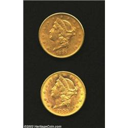 1895 $20 XF40 Uncertified, nicely detailed with pockets of luster, the reverse has extensive glue re