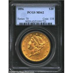 1896 $20 MS62 PCGS. This richly colored, orange-gold representative exhibits an impressive sharpness