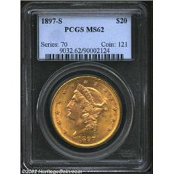 1897-S $20 MS62 PCGS. Crisp striking definition is one of the more impressive features of this BU re