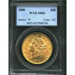 1898 $20 MS62 PCGS. While a few grazes in the luster are present on the obverse, both sides are nice