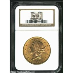 1900 $20 MS63 NGC. The sharply struck pink-gold and yellow-orange surfaces are unusually smooth and.