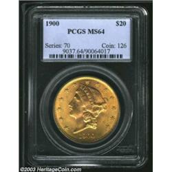 1900 $20 MS64 PCGS. A perfect representative for type purposes with creamy luster and no noticeable.