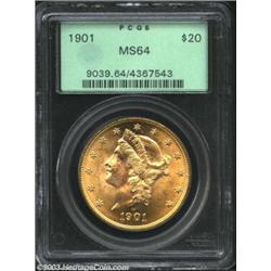1901 $20 MS64 PCGS. A brighter and flashier example would be hard to find in this grade. The few mar