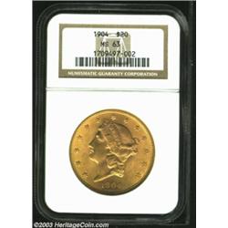 1904 $20 MS63 NGC. Rich and satiny, with buttery luster and no marks save a few scattered hairlines.