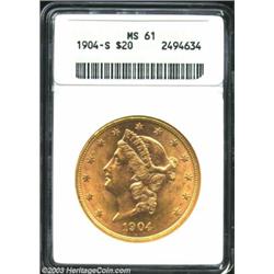 1904-S $20 MS61 ANACS. Sharply struck and fully lustrous, with an extensive number of wispy surface.