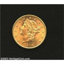 1905-S $20 MS62 Uncertified. A boldly struck and lustrous Double Eagle with pale orange-gold color a