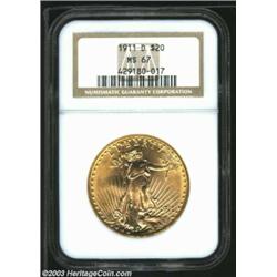 1911-D $20 MS67 NGC. After the 1908 No Motto, the 1911-D (846,500 pieces produced) is the most commo