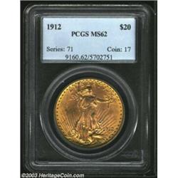 1912 $20 MS62 PCGS. Rich reddish-gold and lilac coloration is interspersed over both obverse and rev