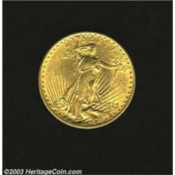 1915 $20 AU50 Uncertified. The luster is extensive although somewhat subdued. The highpoints have a.