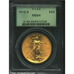 1915-S $20 MS64 PCGS. Well struck and clean throughout with satiny luster that covers the fine-grain