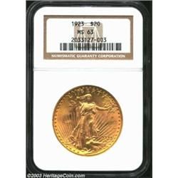 1923 $20 MS63 NGC. A lustrous and well struck example that would surely grade even higher save for a