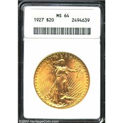 1927 $20 MS64 ANACS. Well made and lustrous, this example barely avoids the Gem grade, by virtue of.