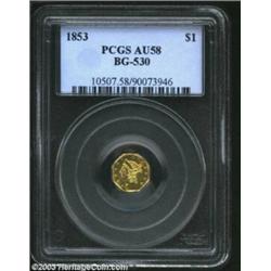 1853 $1 Liberty Octagonal 1 Dollar, BG-530, R.4, AU58 PCGS. A bright, lustrous, and well struck piec