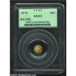 1875 25C Indian Octagonal 25 Cents, BG-783, R.7, MS63 PCGS. An ably engraved variety that was struck