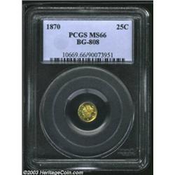 1870 25C Liberty Round 25 Cents, BG-808, R.4, MS66 PCGS. A nicely struck and exceptionally clean pie