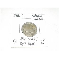 1916-D *EXTREMELY RARE KEY DATE* BUFFALO NICKEL RED BOOK VALUE $25.00+ *NICE EARLY GOOD GRADE*!! BUF