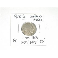 1918-S *EXTREMELY RARE KEY DATE* BUFFALO NICKEL RED BOOK VALUE $25.00+ *NICE EARLY GOOD GRADE*!!
