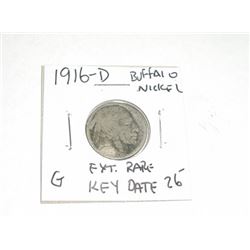 1916-D *EXTREMELY RARE KEY DATE* BUFFALO NICKEL RED BOOK VALUE $26.00+ *NICE EARLY GOOD GRADE*!!