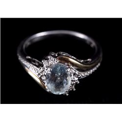 Aquamarine & Diamond 10k Gold Sterling Ring